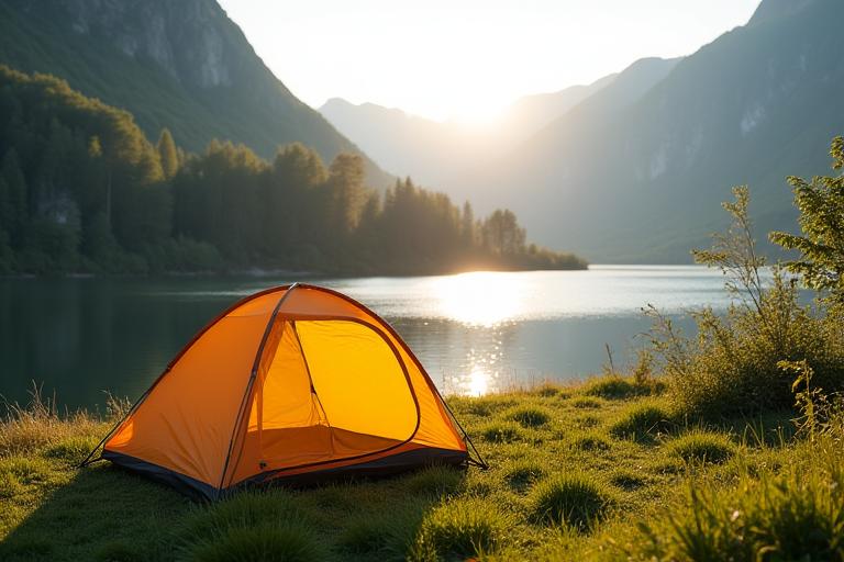 Lettvektstelt i morgensol